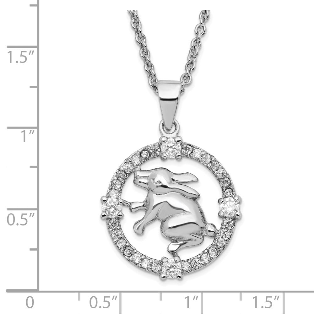 Sterling Silver Rhod Plated CZ Chinese Zodiac Rabbit Necklace