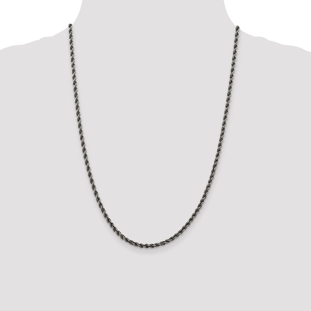 Sterling Silver Ruthenium-plated 3.4mm Rope Chain 24 Inches