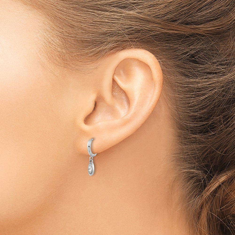 Stainless Steel Polished w/Swarovski Crystal Dangle Hoop Earrings