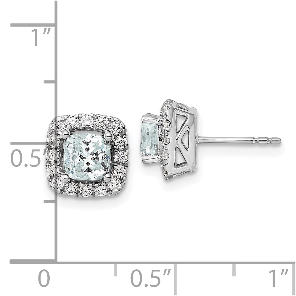 14k White Gold 3/8 carat Lab Grown Diamond VS/SI+ G+ March Birthstone Aquamarine Halo Post Earrings