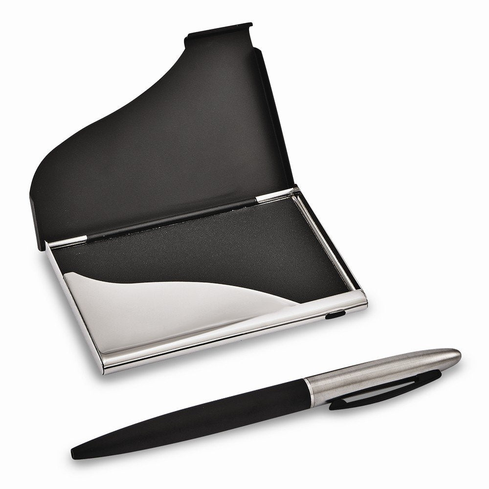 Nickel-plated & Black Finished Card Case & Pen Gift Set