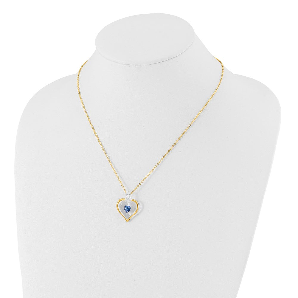 Glass Baron 22K Accent Gilding Gold-trim Glass with Blue September Birthstone Crystal from Swarovski Heart 18 inch Gold-tone Necklace QGM9408