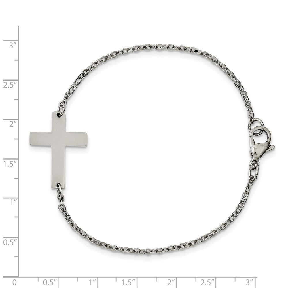 Stainless Steel Polished Sideways Cross 7.25in Bracelet 7.25 inches