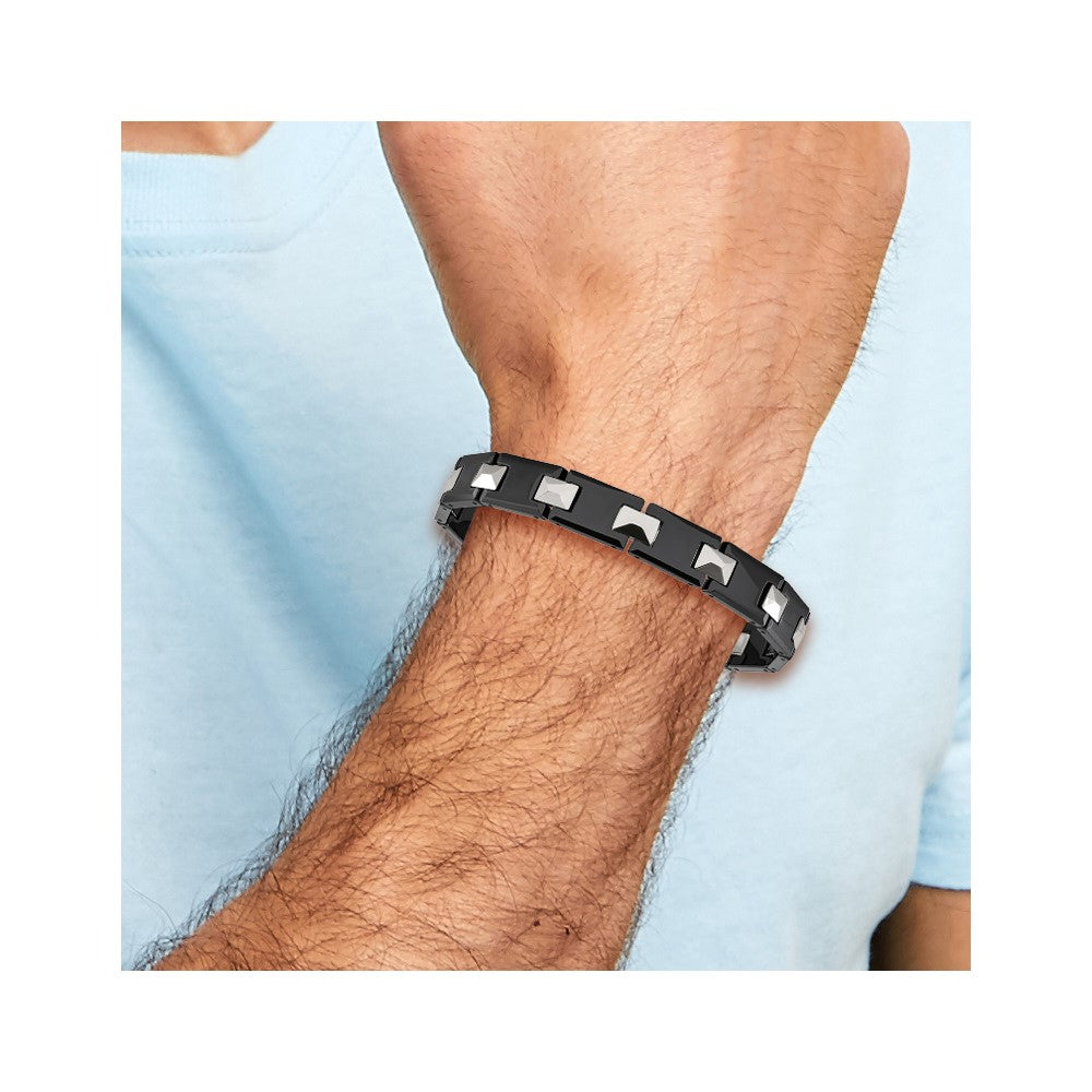 Tungsten and Black Ceramic Polished 8.5in Bracelet