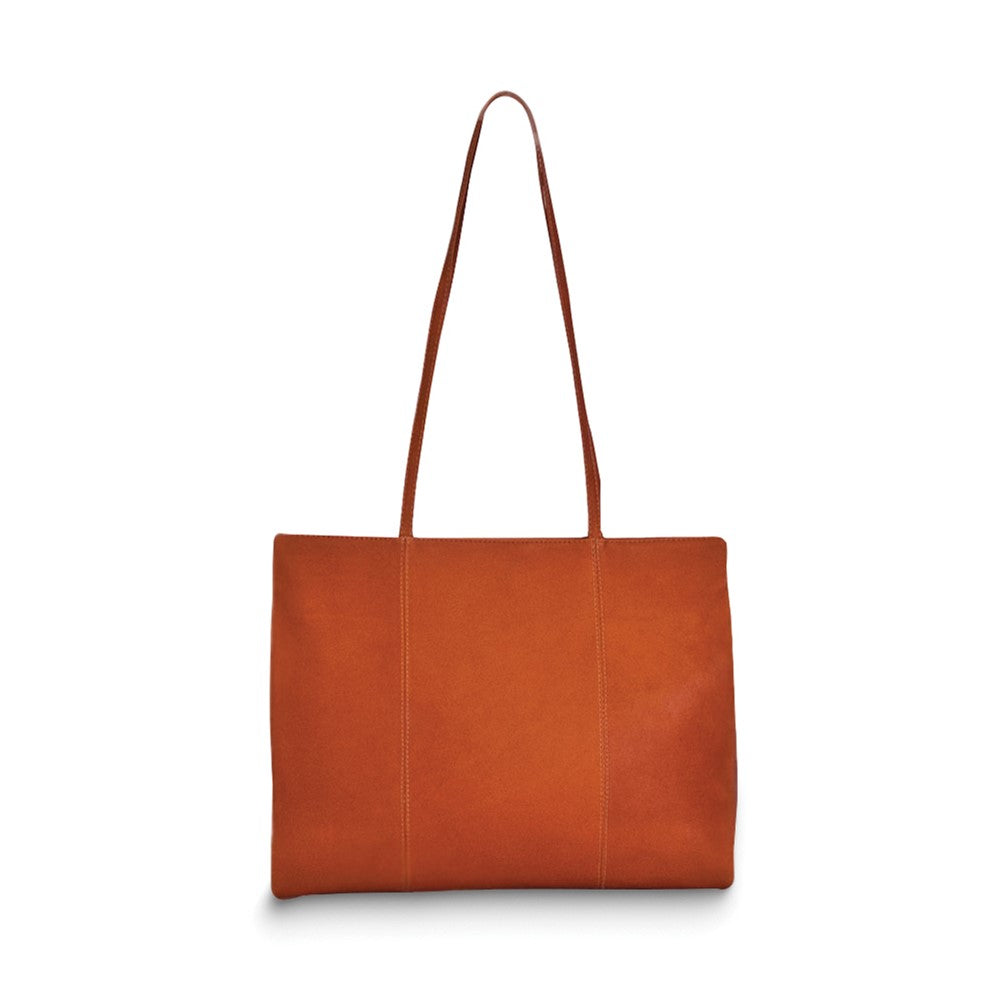 Tan Top Grain Vaquetta Leather Zip-Top Slim Tote Bag