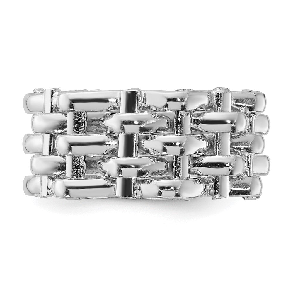 Sterling Silver Rhodium-plated Polished 5 Row Woven Panther Ring