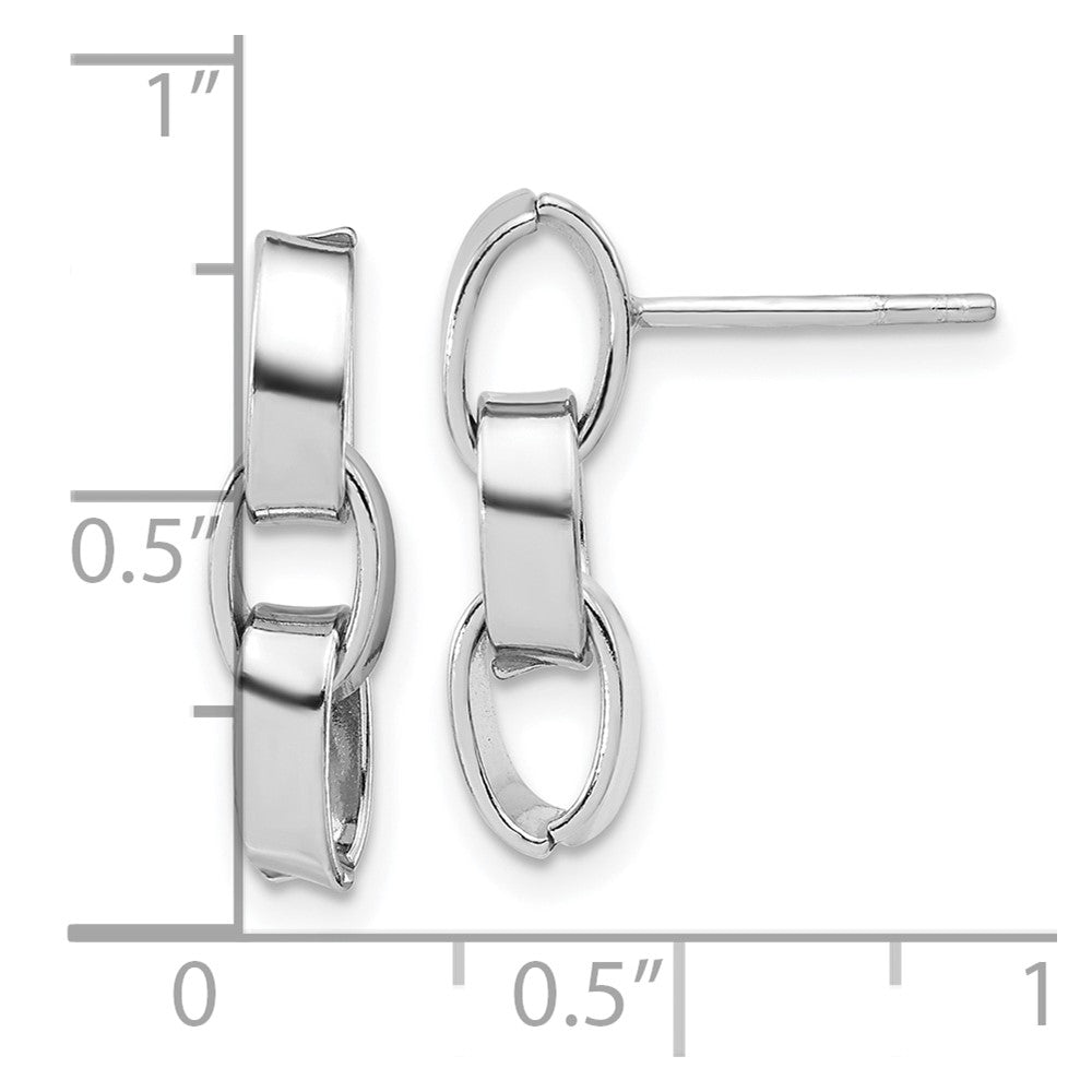 Sterling Silver RH-plated Polished 3-Link Dangle Post Earrings