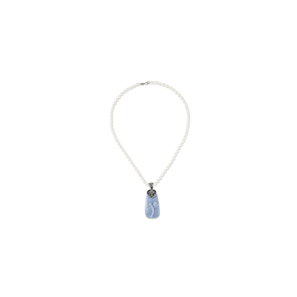 Sterling Silver 18' Pol. Angelite Dragonfly Pendant Necklace