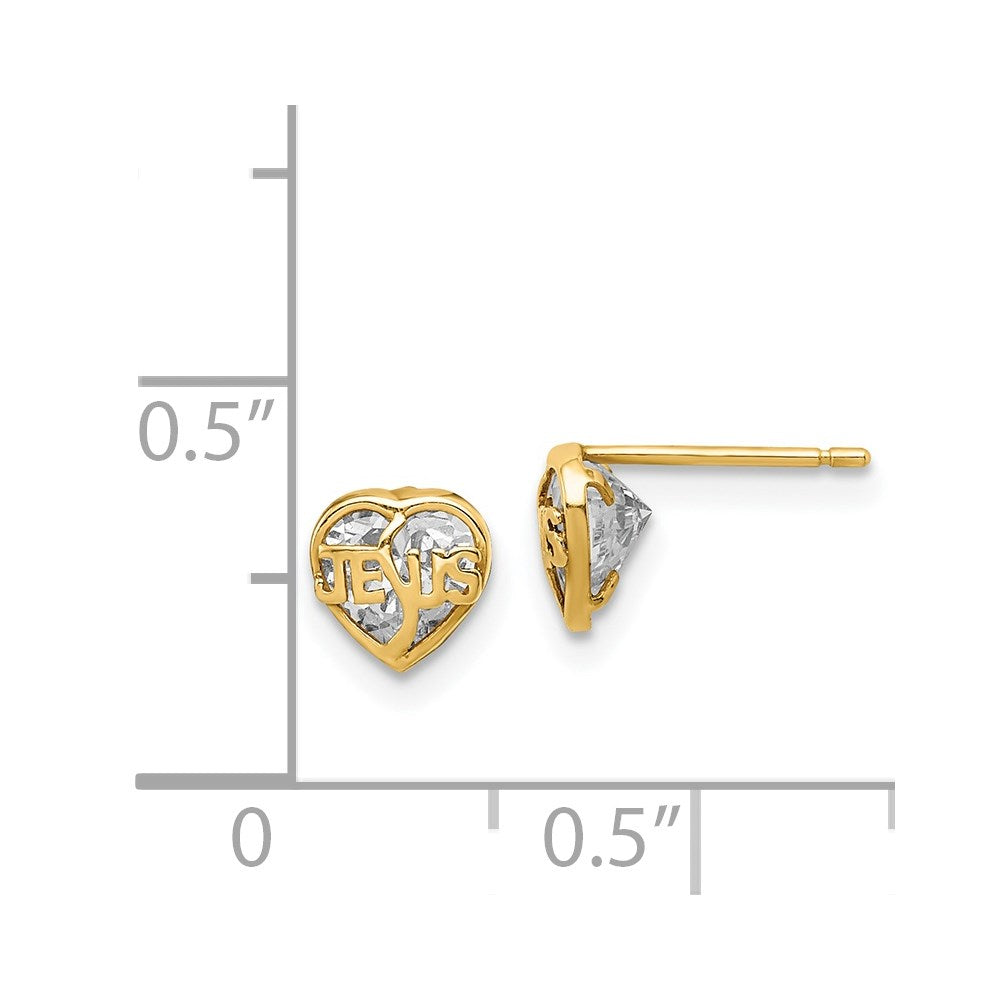 14k Madi K CZ Jesus Heart Post Earrings