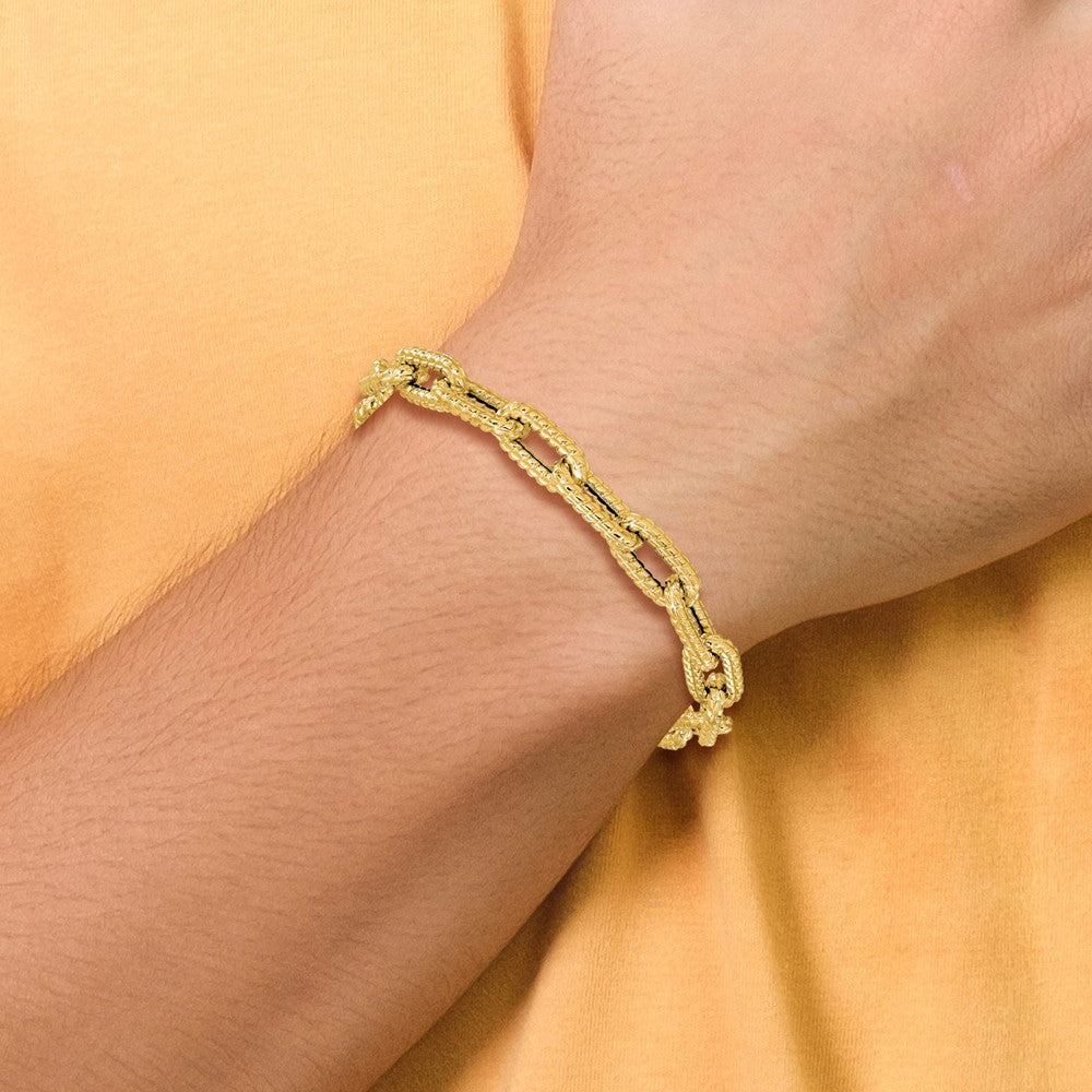 14K Textured Hollow Fancy Link Bracelet 7.5 inches