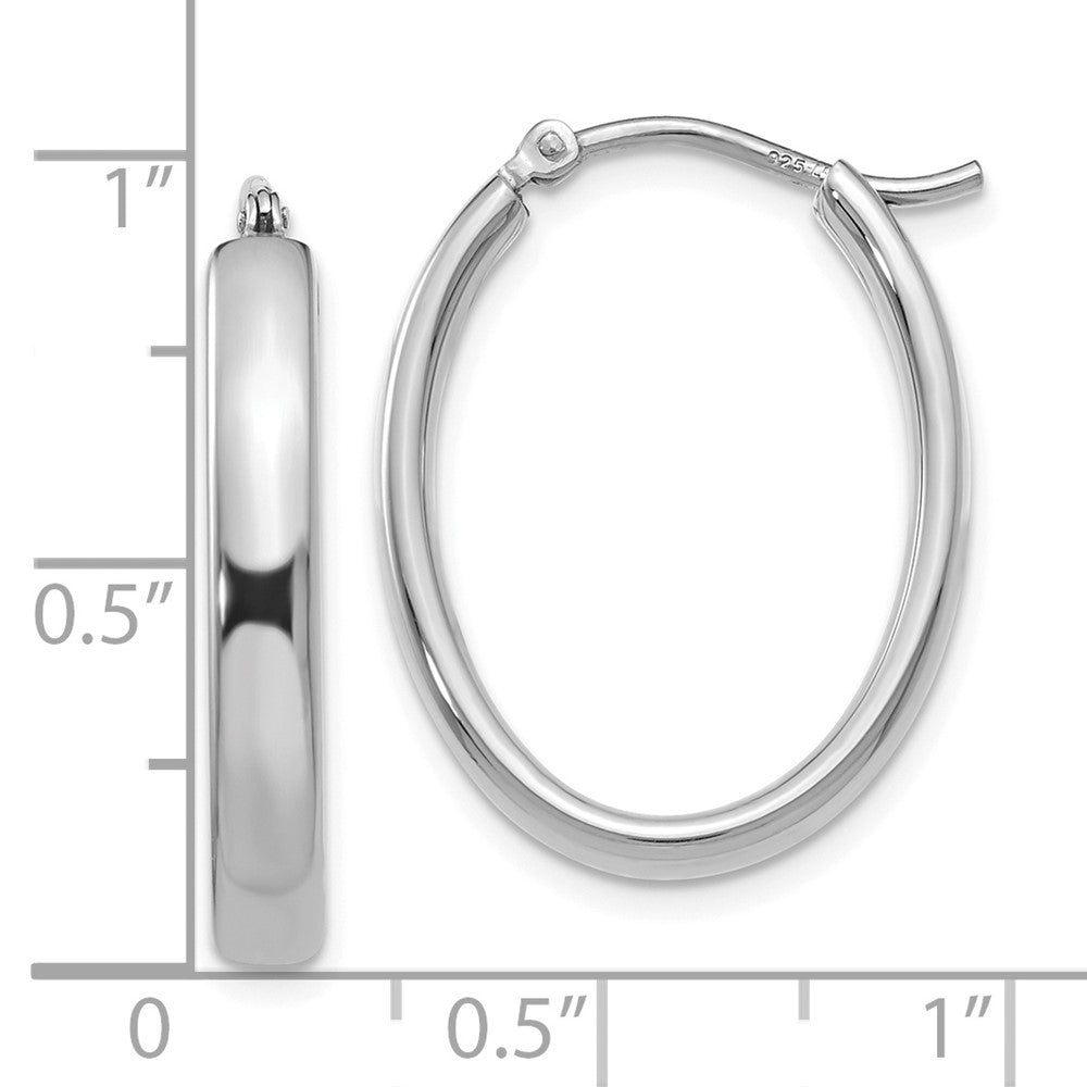 Sterling Silver RH-plated Polished Oval Hoop Earrings