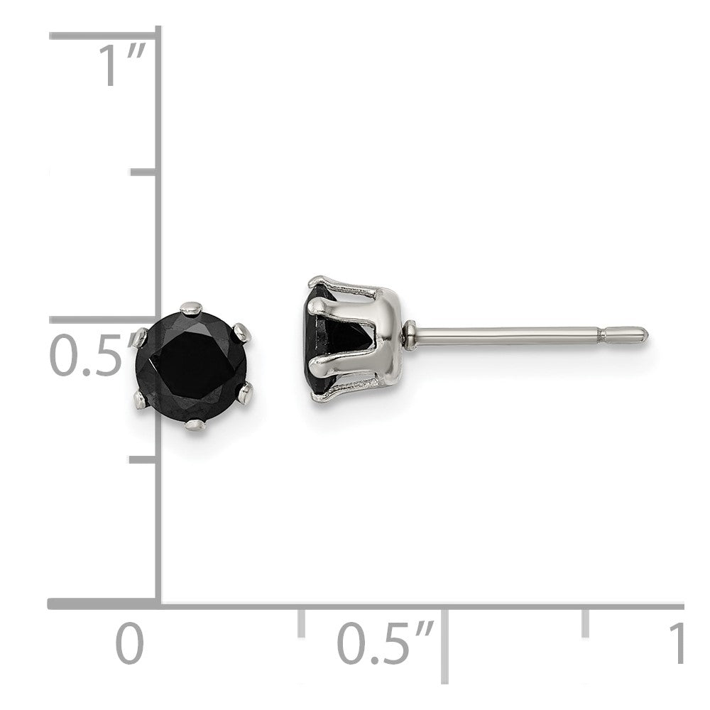 Stainless Steel Polished 5mm Black Round CZ Stud Post Earrings