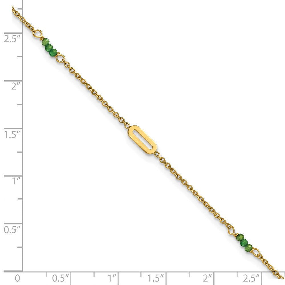 14k Polished Green Zircon Beads and Ovals 9 inch with 1 inch Extender Anklet