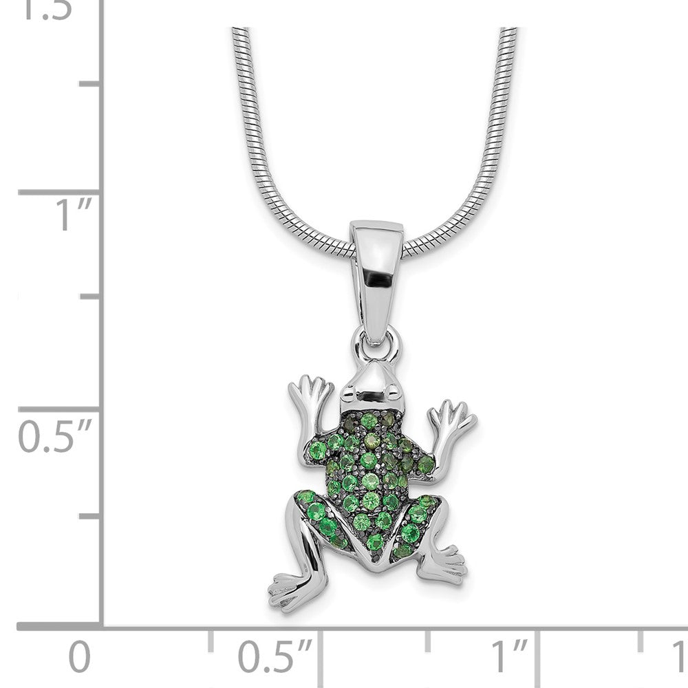 Brilliant Embers Sterling Silver Rhodium-plated 34 Stone 18 inch Micro Pav‚ Green CZ Frog Necklace with 2 Inch Extender 18 Inches