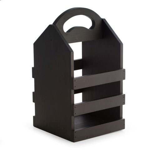 Bey-Berk International Solid Wood Four Bottle Caddy with Ergonomic Curved Built in Handle, Black