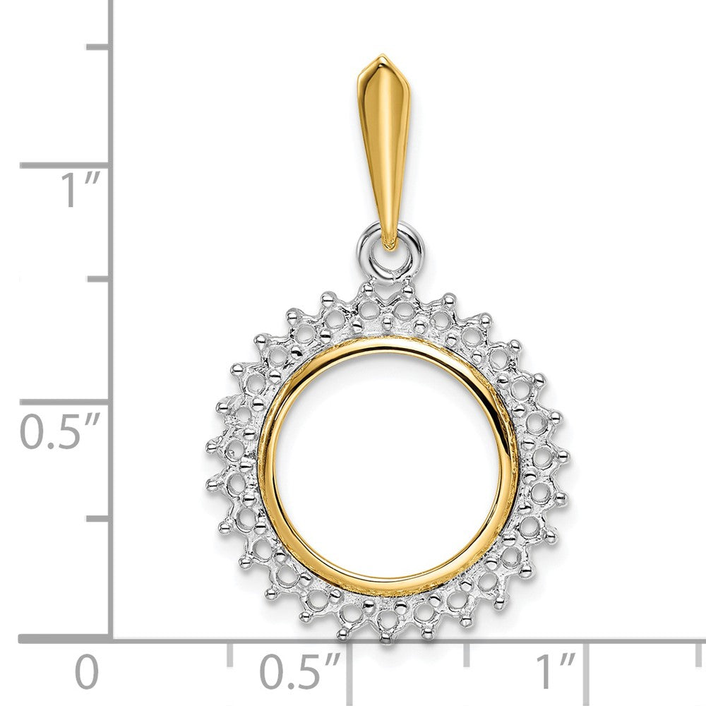 Wideband Distinguished Coin Jewelry 14k Two-tone Polished Diamond Circle 14.0mm Prong Coin Bezel Pendant Mounting