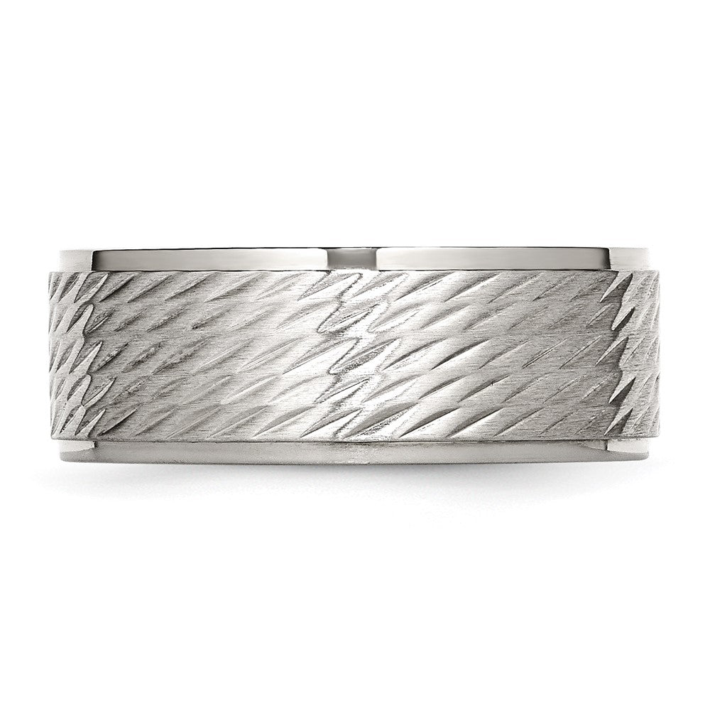 Stainless Steel Polished w/Brushed and Textured Center 7mm Band Size - 12