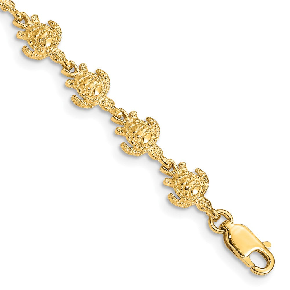 14K Gold Polished and Textured Turtle Bracelet 7 inches