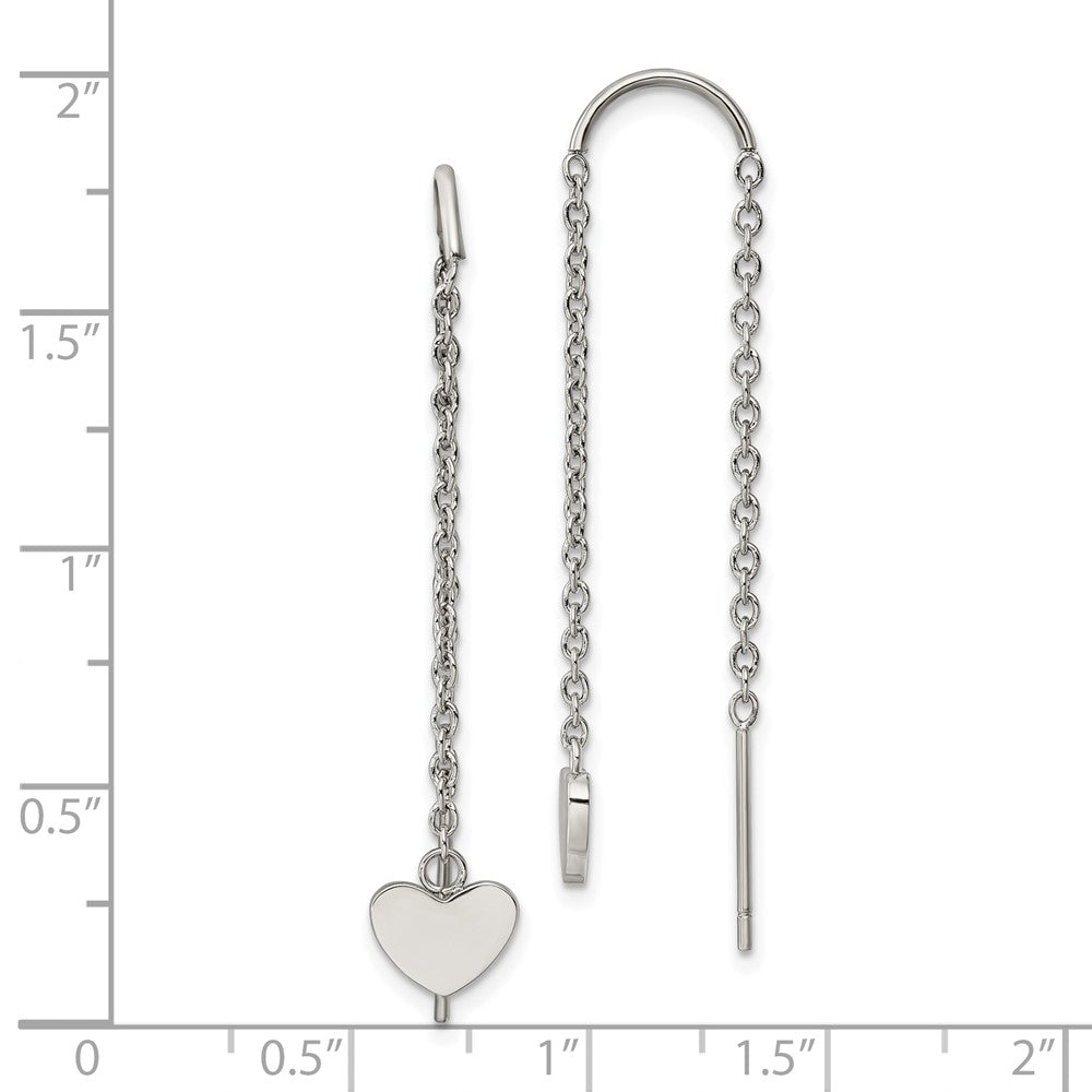 Stainless Steel Polished Threader Heart Dangle Earrings
