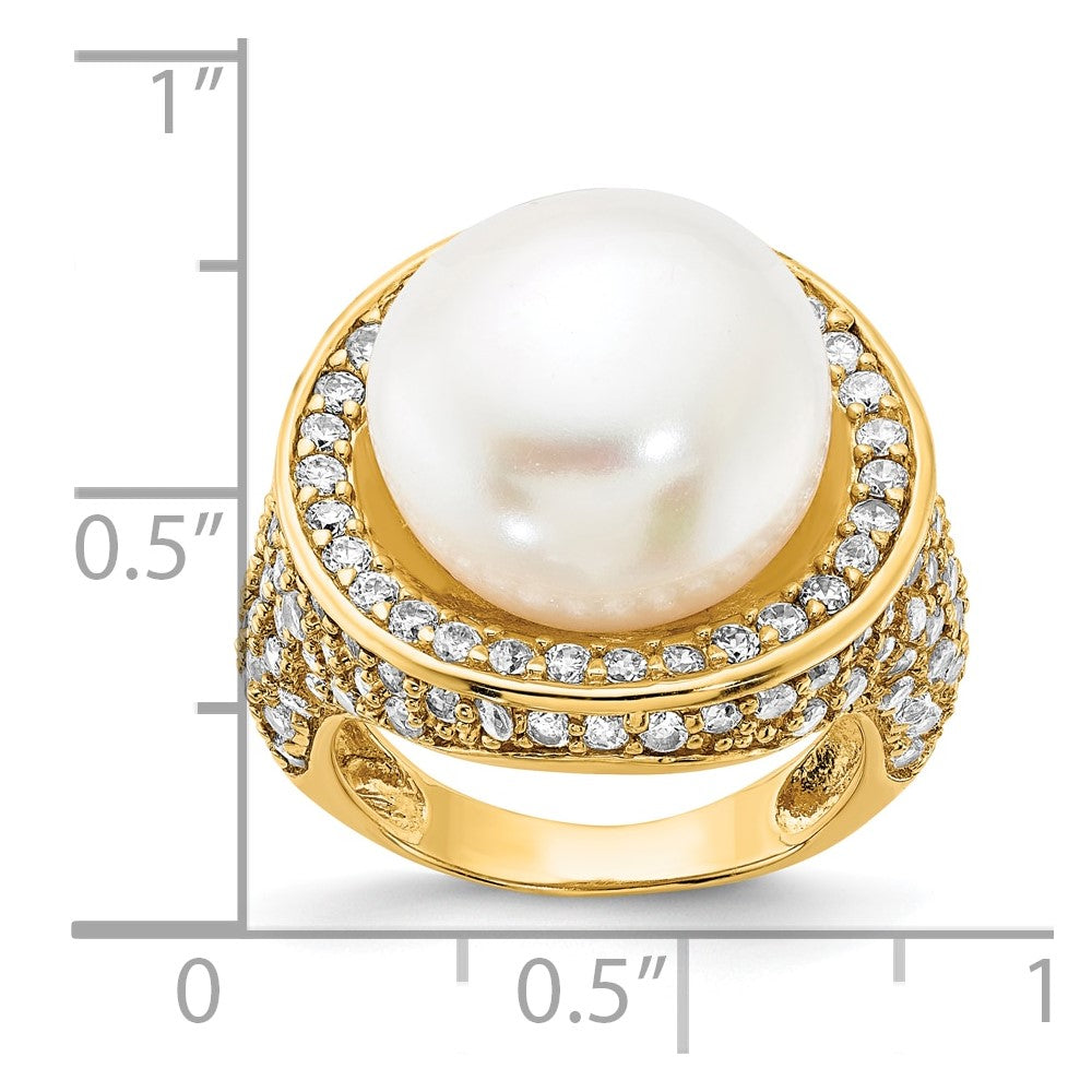Sterling Silver Gold-plated Freshwater Cultured Pearl & CZ Ring