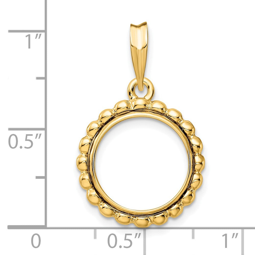 Wideband Distinguished Coin Jewelry 14k Polished with Beaded Edge 13.0mm Prong Coin Bezel Pendant