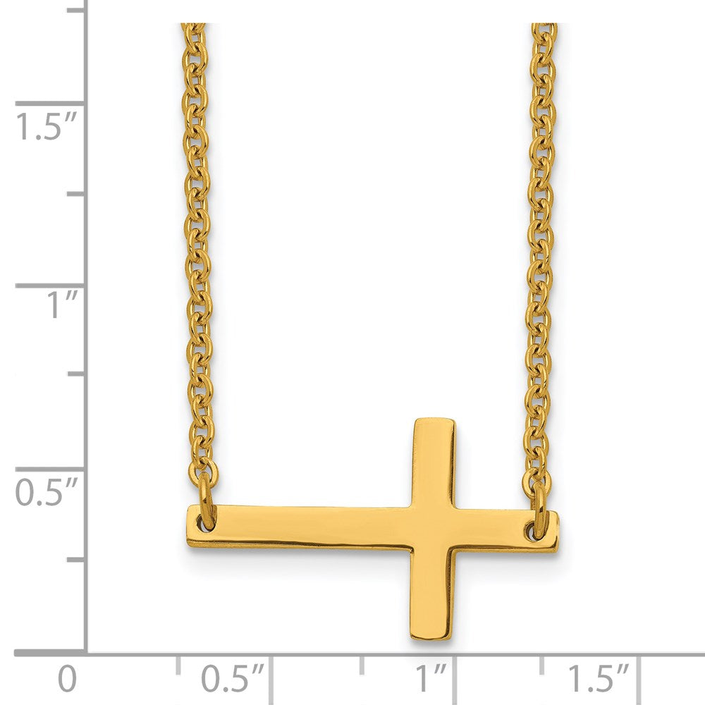 Stainless Steel Polished Yellow IP-plated Sideways Cross 18in Necklace