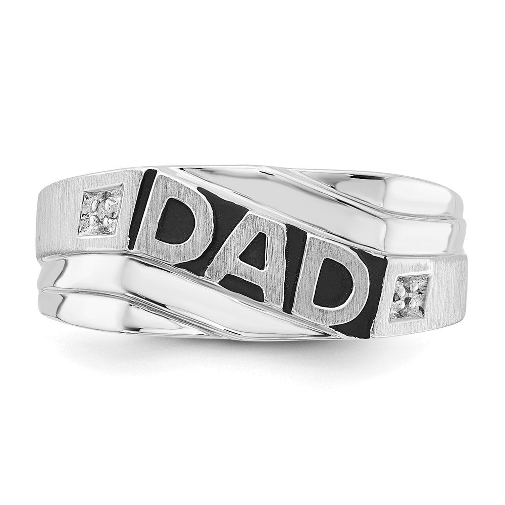 Sterling Silver Polished and Brushed Enamel Dad Diamond Ring