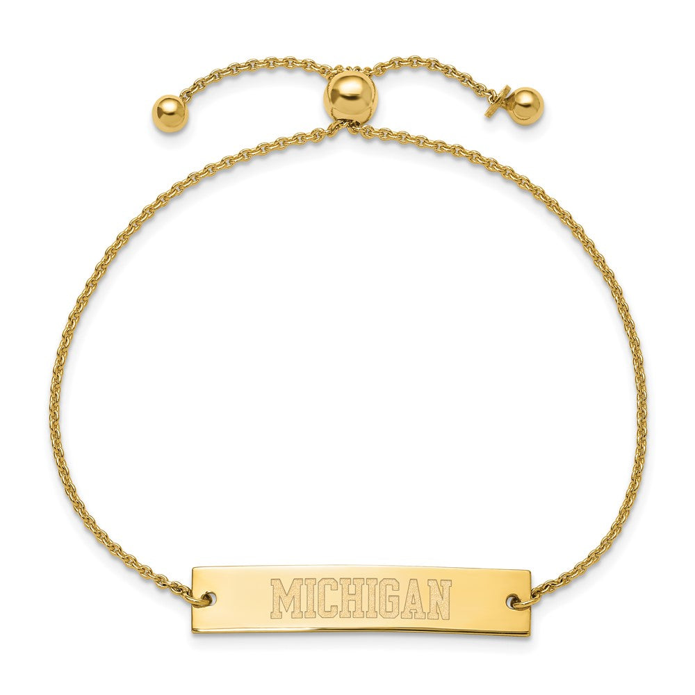 Sterling Silver Gold-plated LogoArt The University of Michigan Small Bar Adjustable 9 inch Bracelet