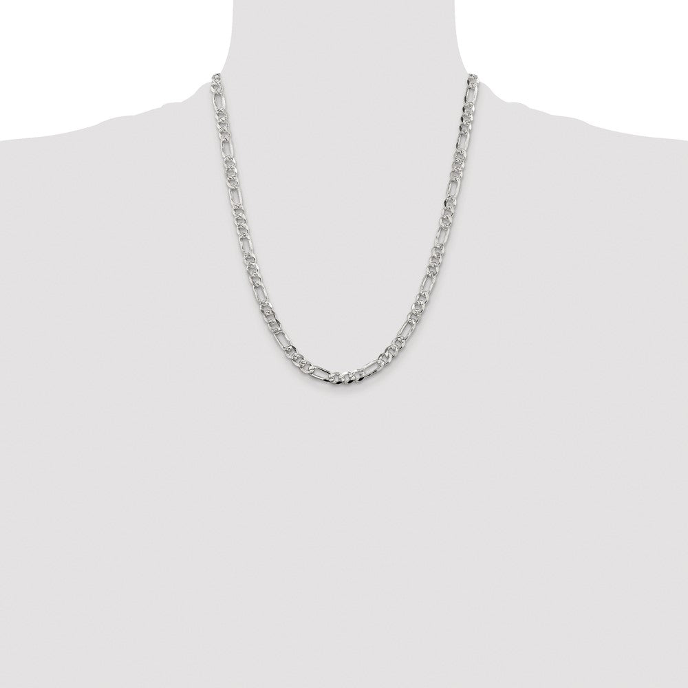 Sterling Silver Rhodium-plated 5.5mm Pav‚ Flat Figaro Chain