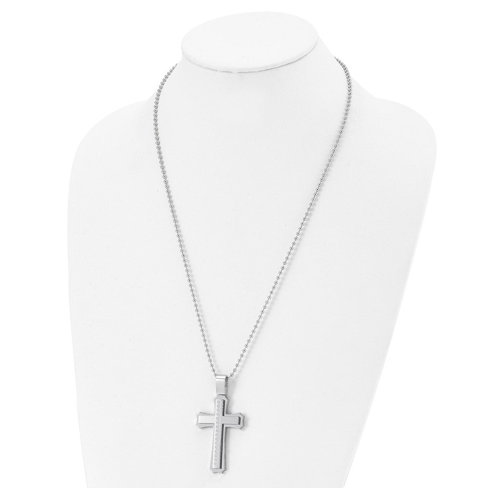 Stainless Steel Brushed and Polished Cross 24in Necklace