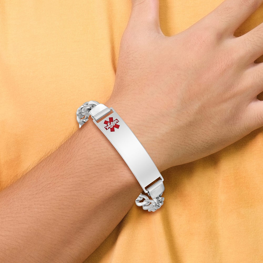 Sterling Silver Rhodium-plated Medical ID Curb Link Bracelet 7 inches
