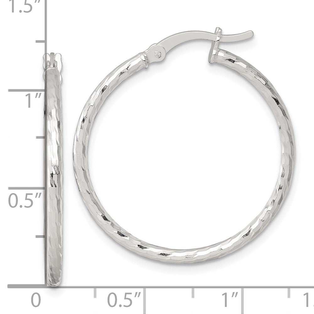 Sterling Silver Polished Diamond-cut 30x2mm Round Hoop Earrings