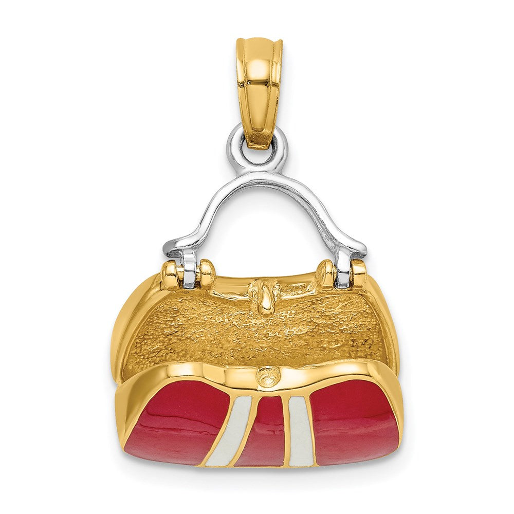 14K & Rhodium 3-D Red Enameled Handbag Opens Charm