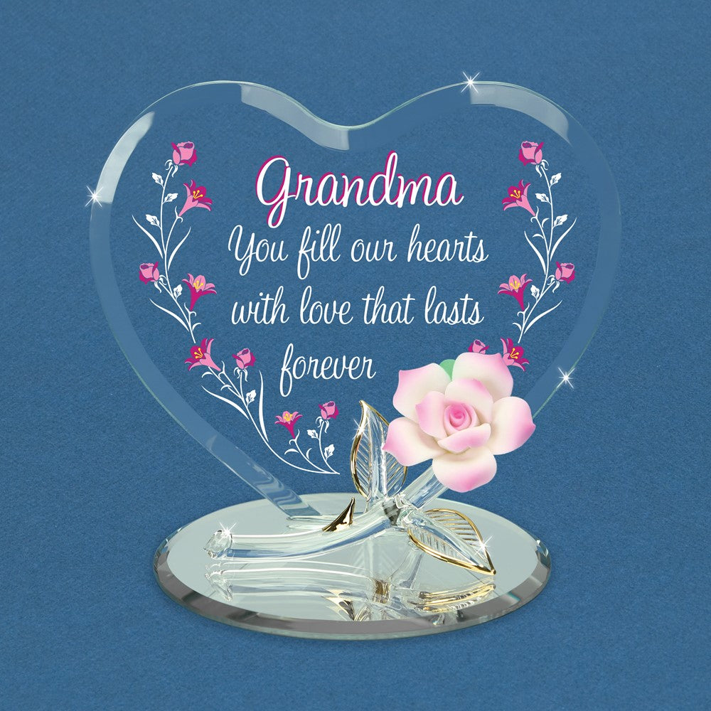 Glass Baron GRANDMA YOU FILL OUR HEARTS...with Pink Flower Figurine