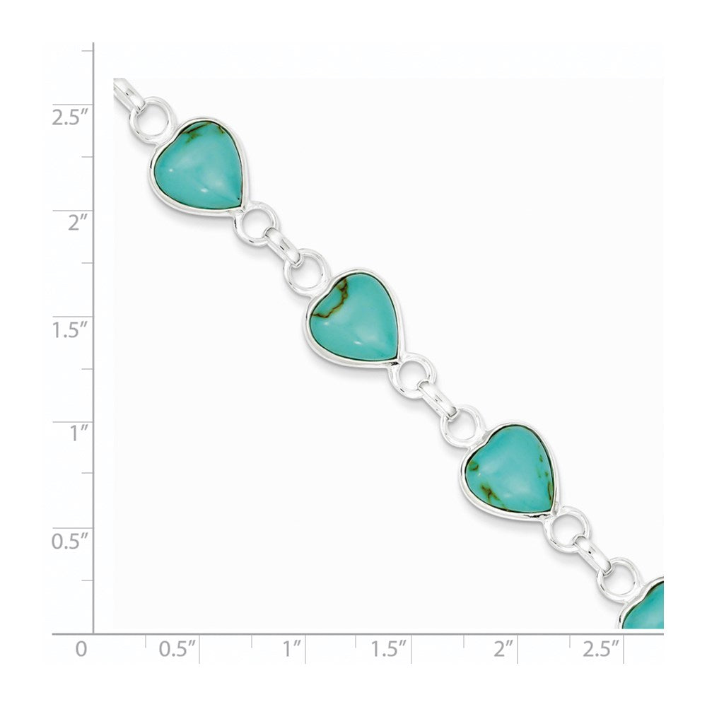 Sterling Silver Rhodium-plated Heart-shaped Turquoise Bracelet 7 inches