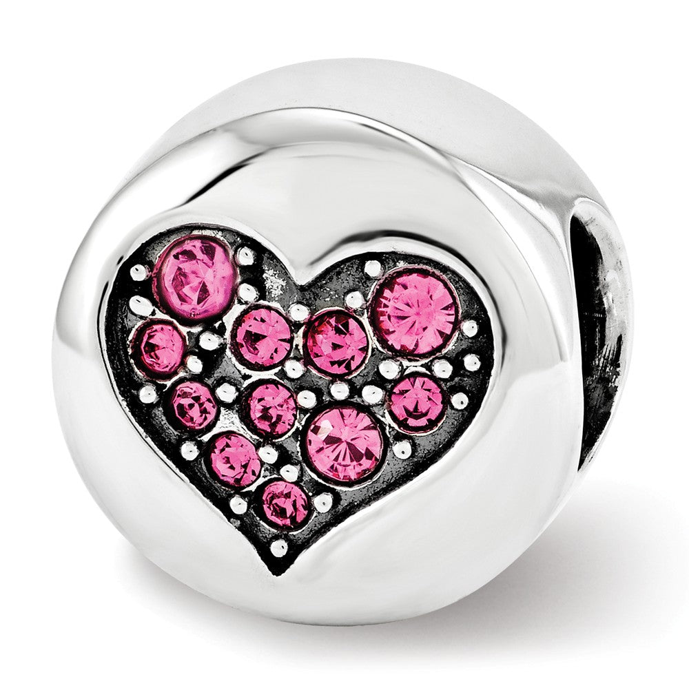 Sterling Silver Reflections Oct Pink Crystal Hope Heart Bead