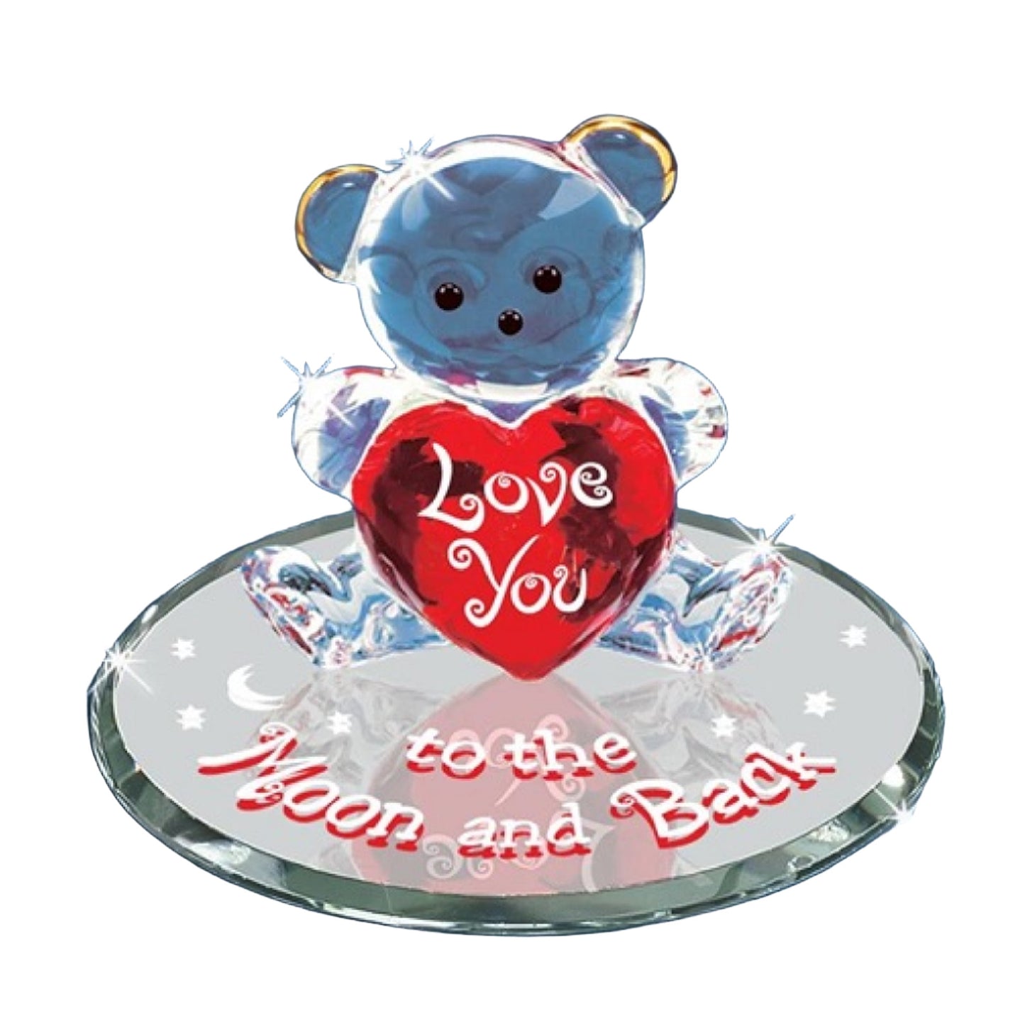 Glass Baron LOVE YOU TO THE MOON AND BACK with Bear Red Handcrafted Glass Figurine