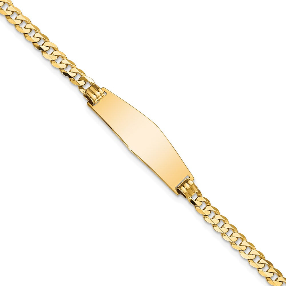 14k Soft Diamond Shape Flat Curb Link ID Bracelet 7 inches
