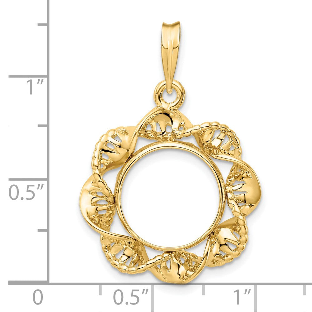 Wideband Distinguished Coin Jewelry 14k Polished Fancy Twisted Ribbon 13.0mm Prong Coin Bezel Pendant