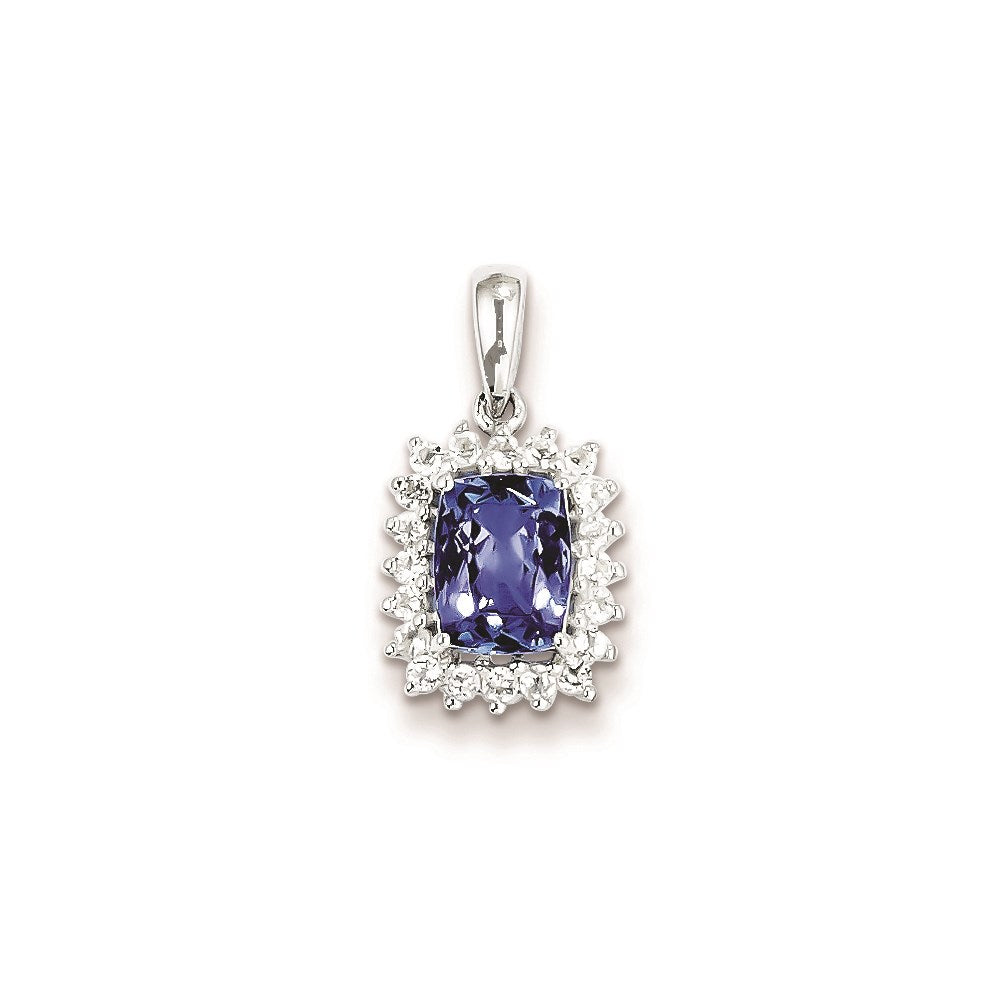 Sterling Silver Rhodium Plated White Topaz & Tanzanite Pendant