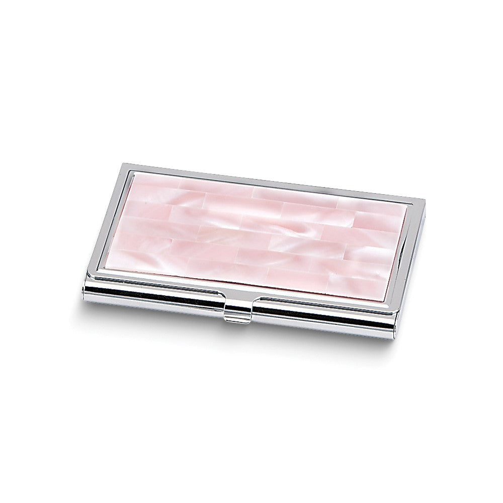 Silver-tone Pink Mother of Pearl Inlay Business Card Holder