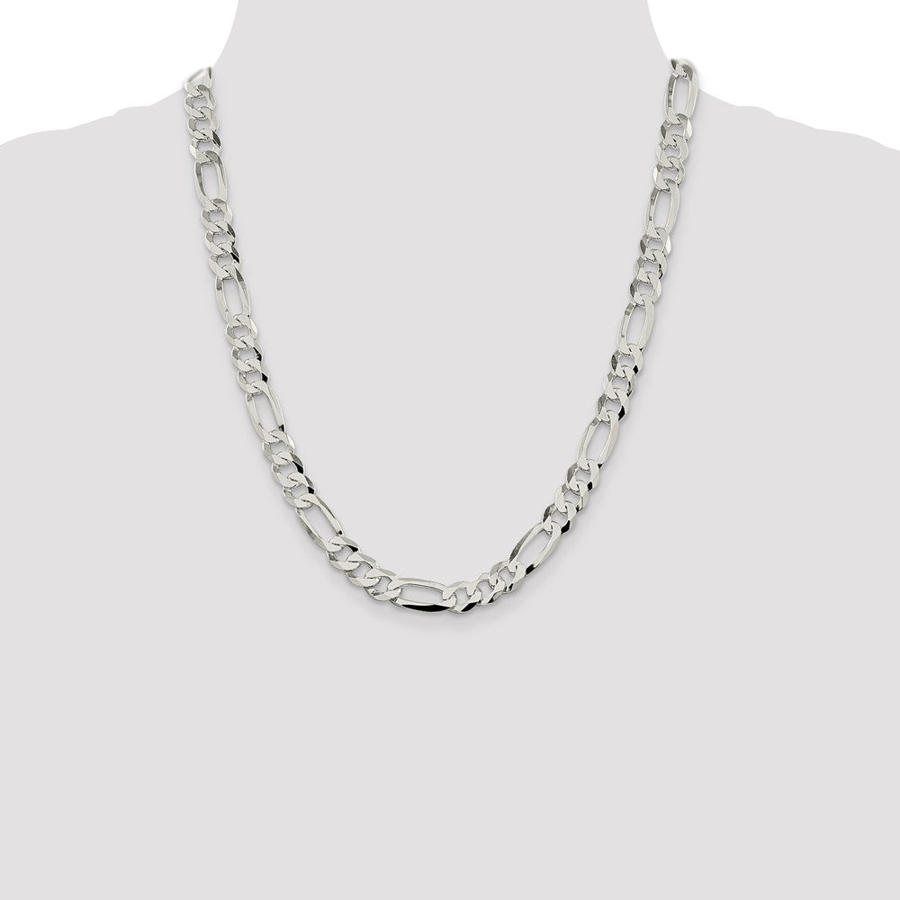 Sterling Silver 8.5mm Lightweight Flat Figaro Chain 22 Inches