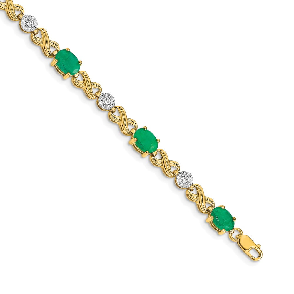 Primal Gold 14 Karat Yellow Gold Diamond and Emerald Infinity Bracelet