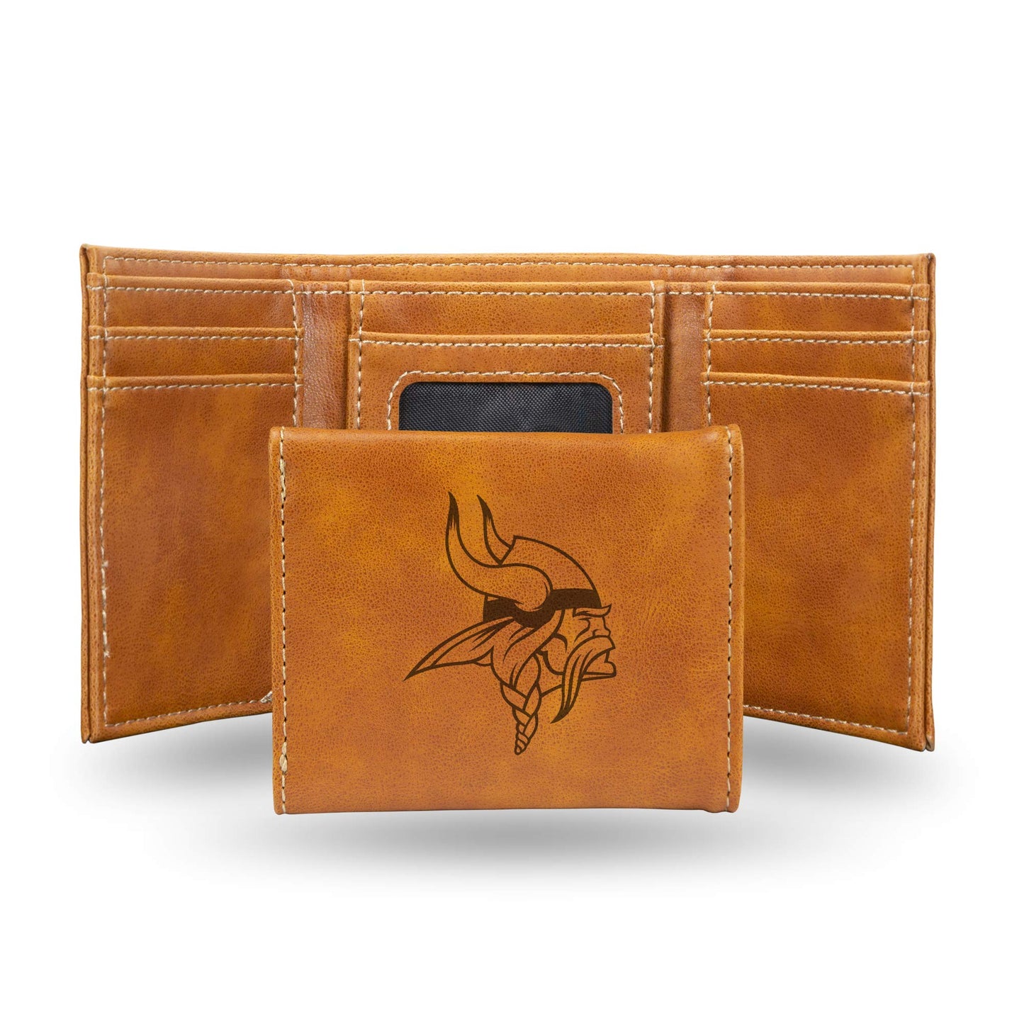 Minnesota Vikings Brown Laser Engraved Tri-Fold Wallet - Men's Accessory
