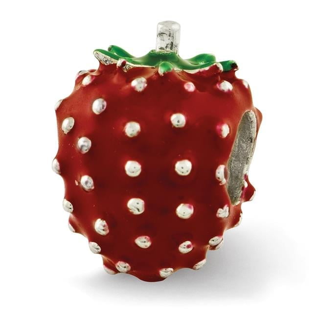 925 Sterling Silver Red Enamel Artisan Oxidized Reflections Teen Enameled Strawberry Bead Charm Pendant Necklace 9.09x7.