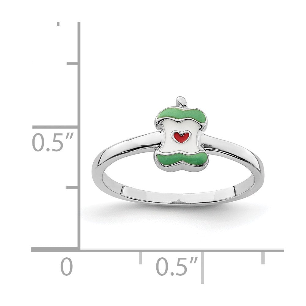 Sterling Silver Rhodium-plated Childs Enameled Apple Core Ring