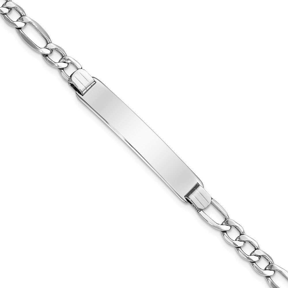 14K WG Polished Semi-Solid Figaro ID Bracelet 8 inches