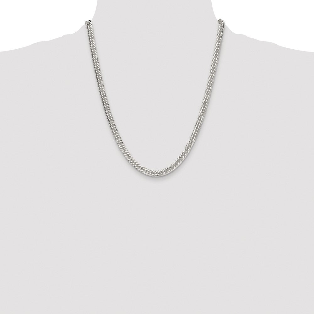 Sterling Silver Rhodium-plated 5.7mm Double Diamond-cut Curb Chain