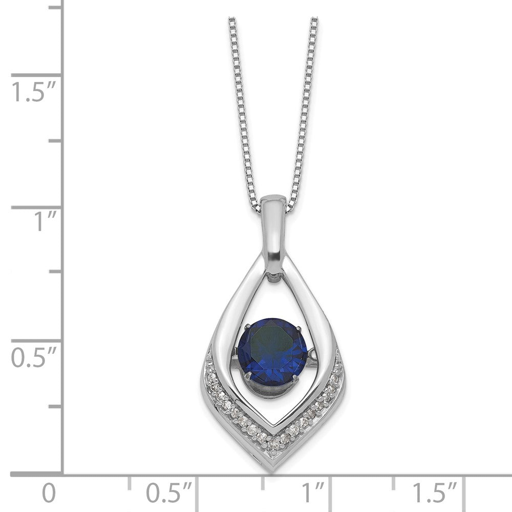 Sterling Silver Vibrant Created Sapphire and Diamond 18 Necklace