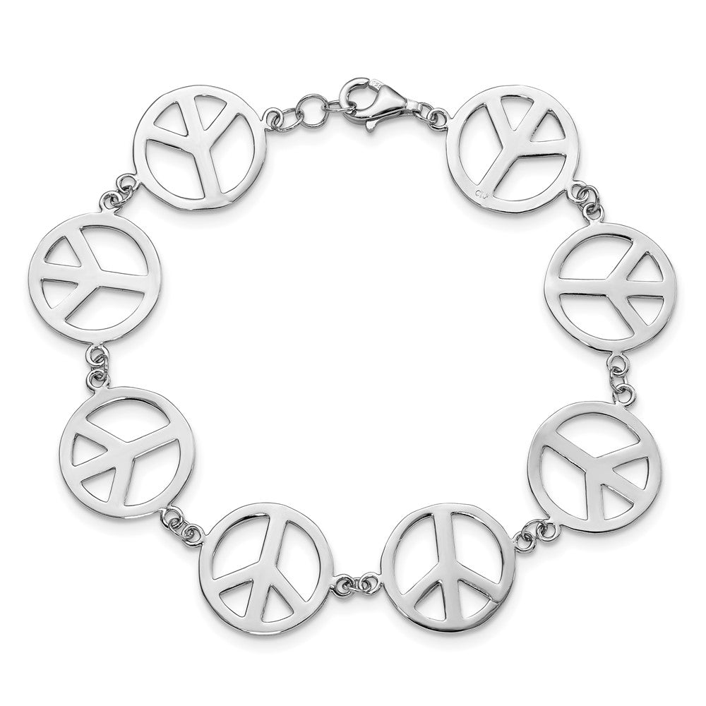 Sterling Silver Rhodium-plated 7.25in Peace Symbol Bracelet 7.25 inches